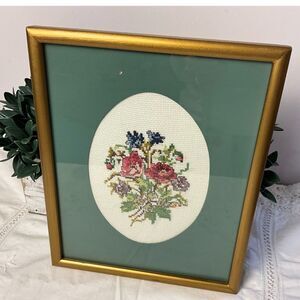 Gorgeous Grandmacore framed floral needlepoint Cottagecore must see